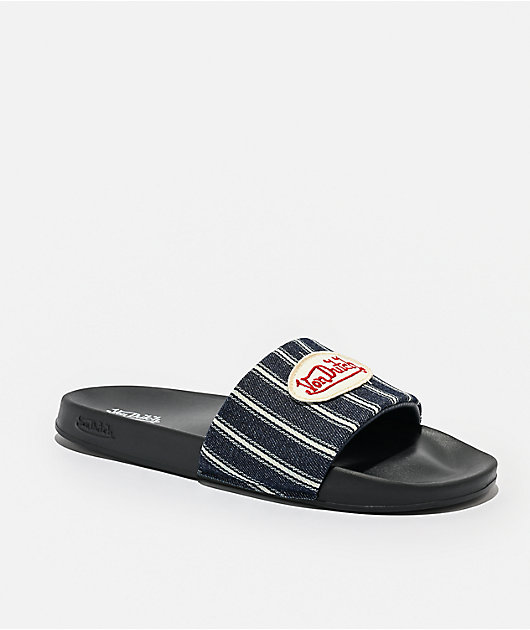 Von Dutch Gridlock Black & Navy Slide Sandals | Zumiez