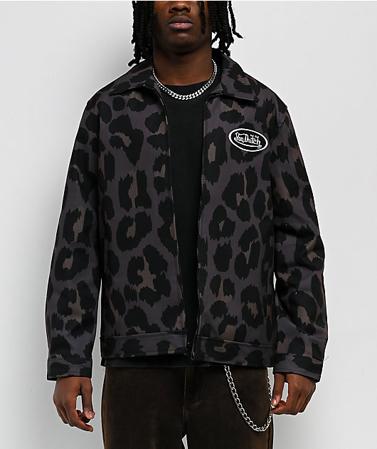 Von Dutch Leopard Print Grey Work Jacket | Zumiez