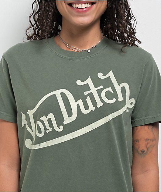 Von Dutch☆ロゴ プリント コットン 半袖Ｔシャツ グリーン Von Dutch☆ロゴプリント コットン 半袖 Tシャツ グリーン