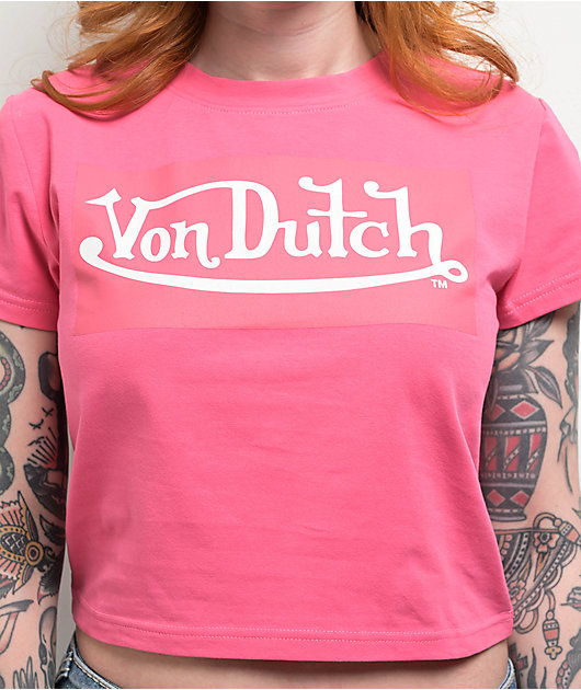 Von Dutch Logo Hot Pink Crop T-Shirt | Zumiez