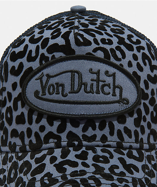 Von Dutch Navy Cheetah Flocked Trucker Hat