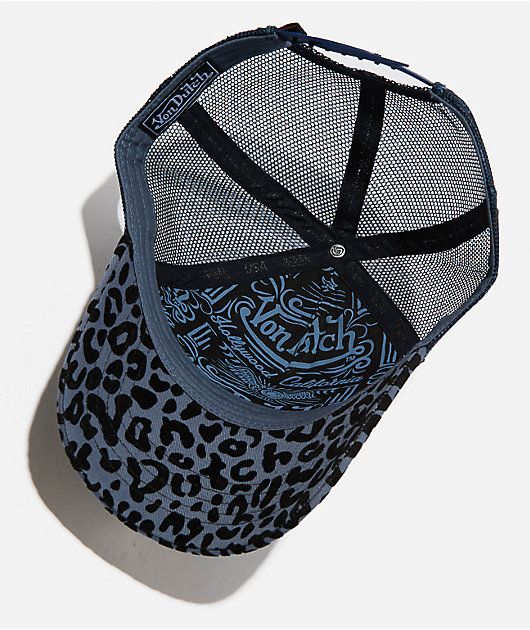 Von Dutch Navy Cheetah Flocked Trucker Hat