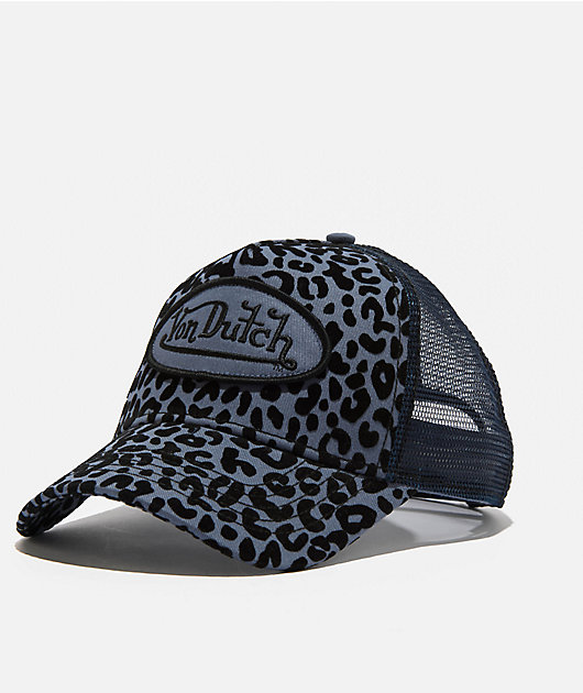 Von Dutch Navy Cheetah Flocked Trucker Hat