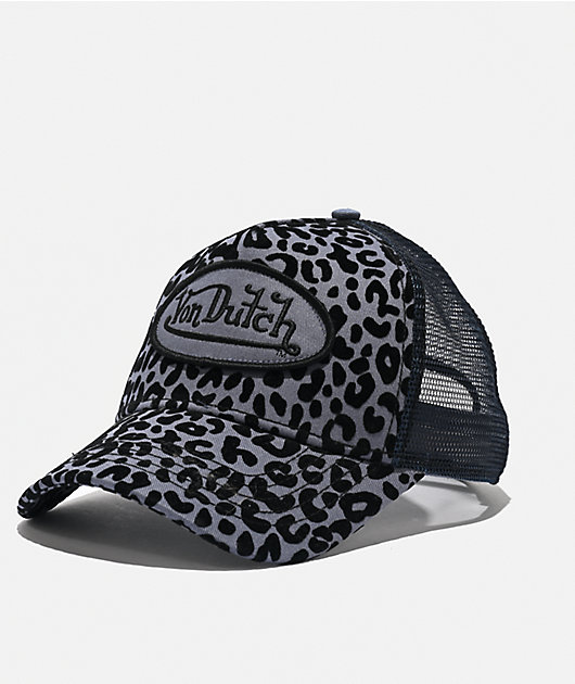 Von Dutch Navy Cheetah Flocked Trucker Hat | Zumiez