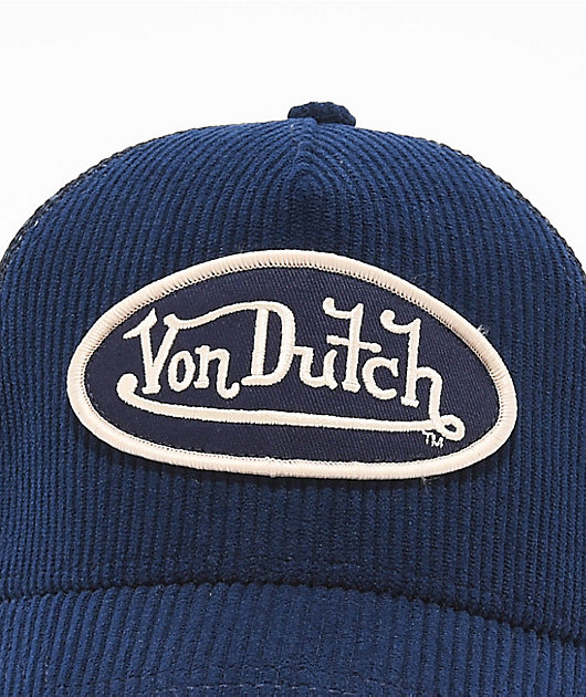 【Von Dutch】Corduroy Logo Trucker キャップ 帽子 Von Dutch Navy Corduroy Trucker Hat | Zumiez