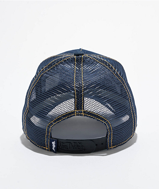 VON DUTCH Navy Stone Denim Snapback Trucker Hat Von Dutch Navy Stone Denim Trucker Hat – Players Closet main image 4