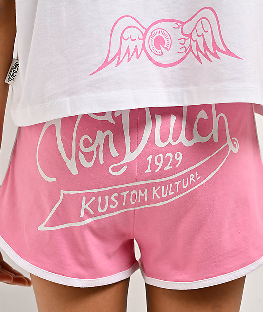 Von Dutch Off Shoulder Pink & White Lounge Set
