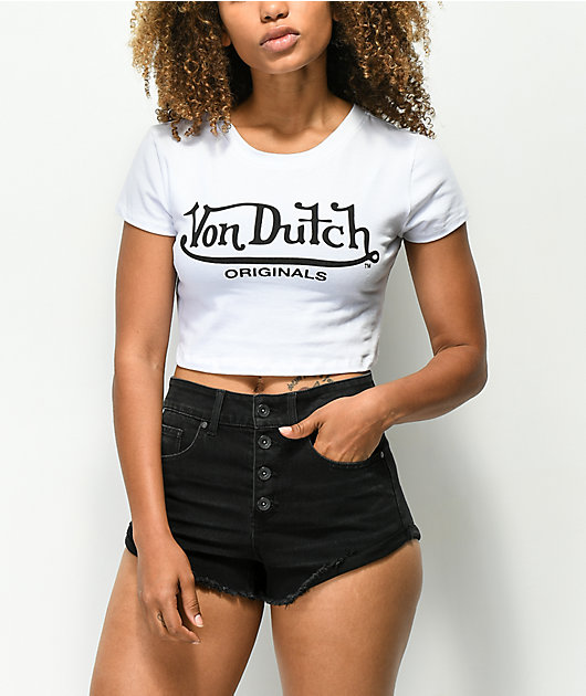 Von Dutch White Cropped T-Shirt Urban Outfitters UK | atelier-yuwa.ciao.jp