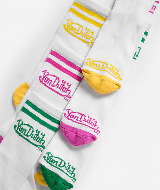 Von Dutch Oval Stripe 3 Pack White Crew Socks