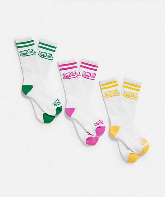 Von Dutch Oval Stripe 3 Pack White Crew Socks