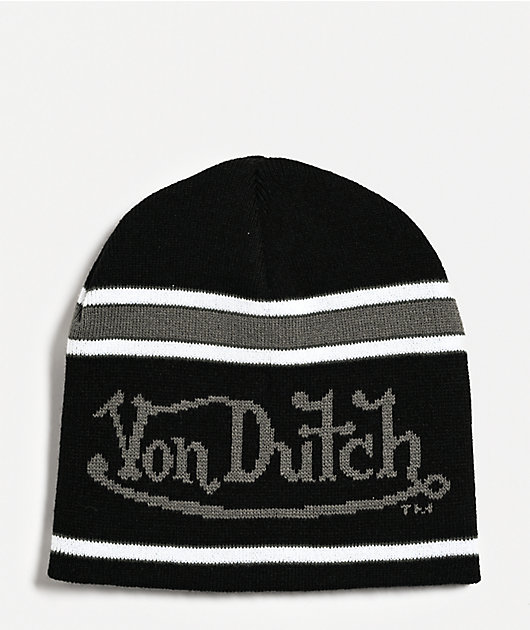 Von Dutch Berretto Invernale In Maglia Fine Con Risvolto, Heritage Logo, Taglia Unica (55-60 Cm), Nero