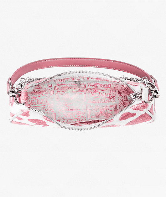 Von Dutch Pink Cow Print Shoulder Bag