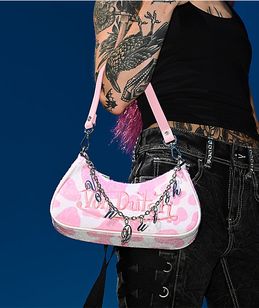 Von Dutch Pink Cow Print Shoulder Bag
