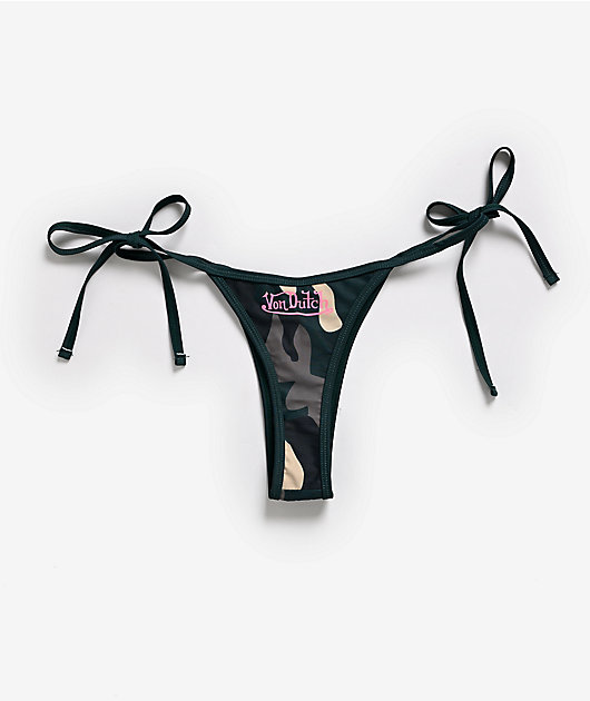 Von Dutch Rhinestone Camo High Leg Bikini Bottom