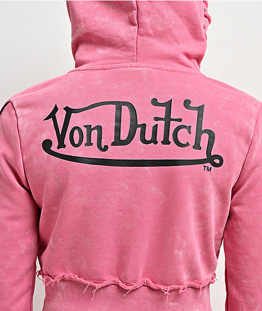 Von Dutch Rope Pink Wash Crop Zip Hoodie