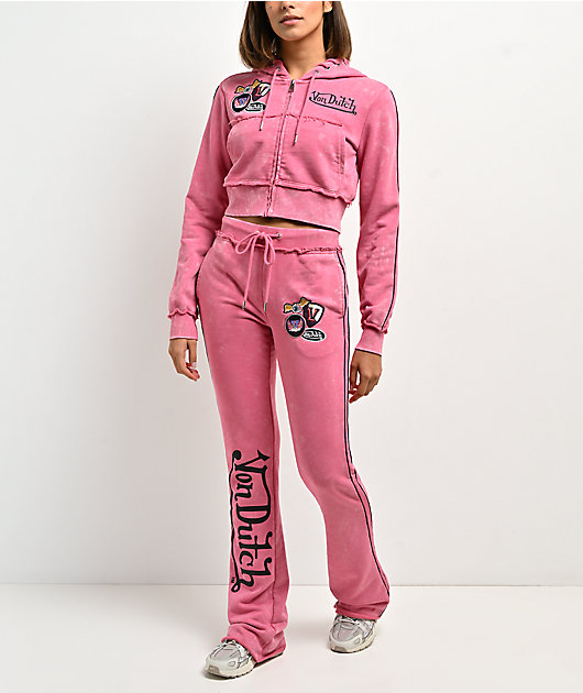 Von Dutch Rope Pink Wash Crop Zip Hoodie
