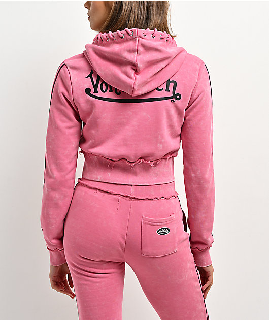 Von Dutch Rope Pink Wash Crop Zip Hoodie