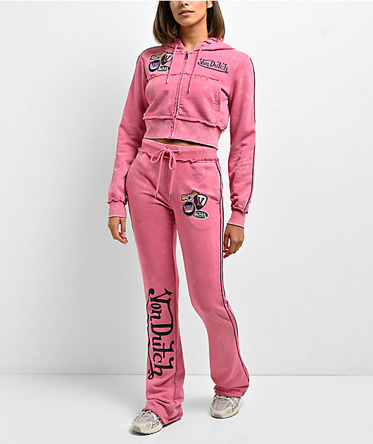 Von Dutch Rope Pink Wash Flare Sweatpants