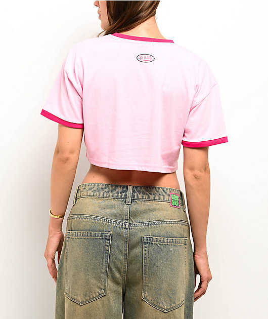 Von Dutch Signature Pink Ringer Crop T-Shirt