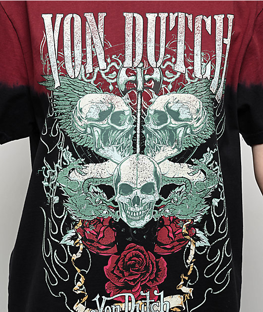 Von Dutch Skull Black & Red Tie Dye T-Shirt 