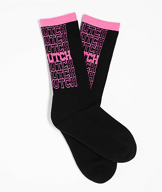 Von Dutch Stacked Black & Pink Crew Socks