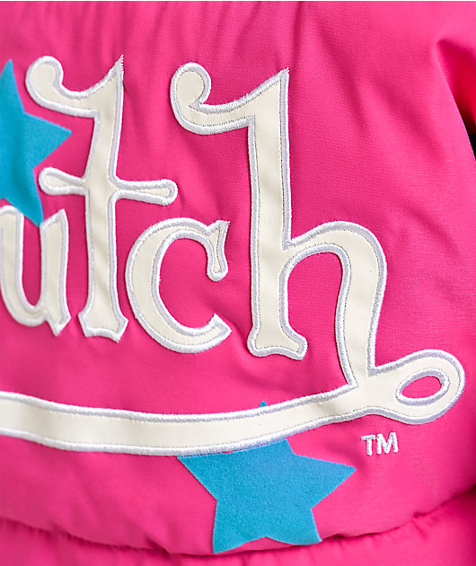 Von Dutch Star Pink & Black Crop Puffer Jacket