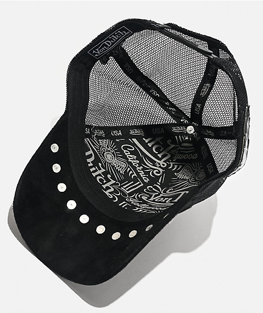 Von Dutch Studded Black Suede Trucker Hat