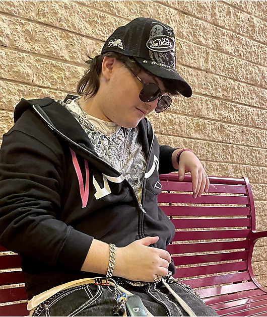 Von Dutch Studded Black Suede Trucker Hat