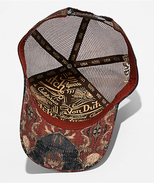 Von Dutch Tapestry Burgundy Trucker Hat | Zumiez