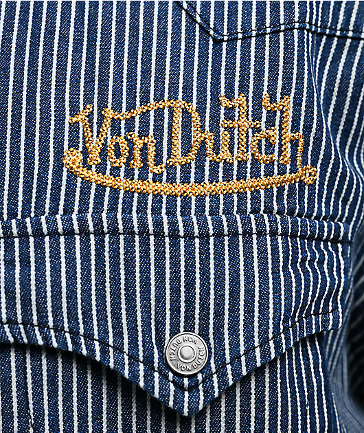 Von Dutch The Dean Navy Stripe Crop Short Sleeve Button Up Shirt