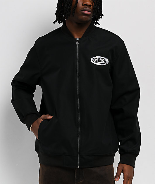 Von Dutch メンズLブラック バイカージャケット Von Dutch Twill Black Work Jacket | Zumiez