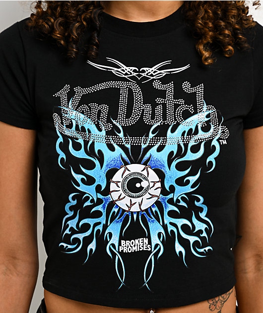Von Dutch X Broken Promises Dark Wings Rhinestone Black Crop T-Shirt