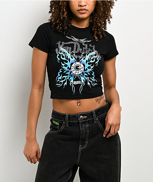 Von Dutch X Broken Promises Dark Wings Rhinestone Black Crop T-Shirt