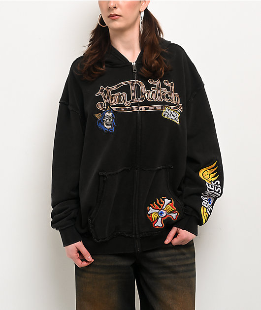 Von Dutch X Broken Promises Wild Ride Black Wash Zip Hoodie | Zumiez