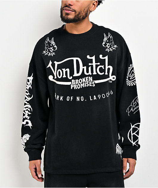 Von Dutch x Broken Promises All In Black Wash Crewneck Sweatshirt