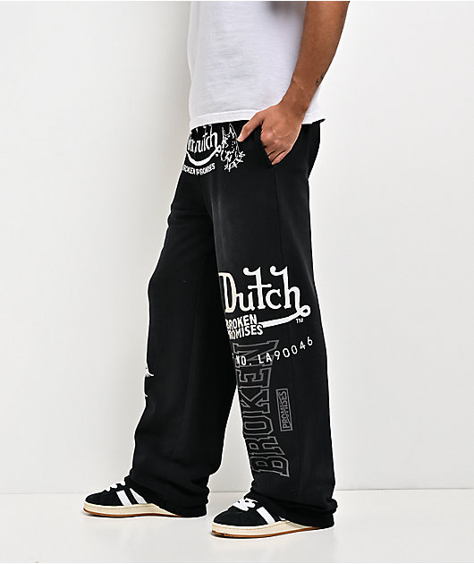 Von Dutch x Broken Promises All In Black Wash Wide Leg Sweatpants