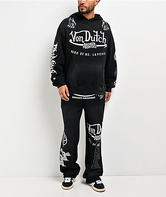 S*A様 廃盤美品✨WIND AND SEA ポンチスウェット ロングスリーブポ Von Dutch x Broken Promises All In Black Wash Wide Leg Sweatpants