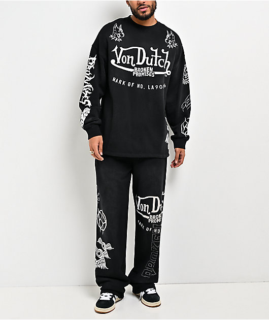 Von Dutch x Broken Promises All In Black Wash Wide Leg Sweatpants
