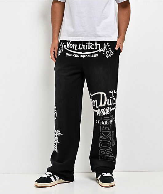 Von Dutch x Broken Promises All In Black Wash Wide Leg Sweatpants