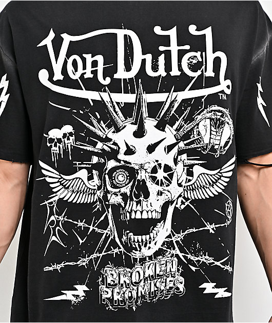 Von Dutch x Broken Promises Disorderly Black Wash T-Shirt | Zumiez