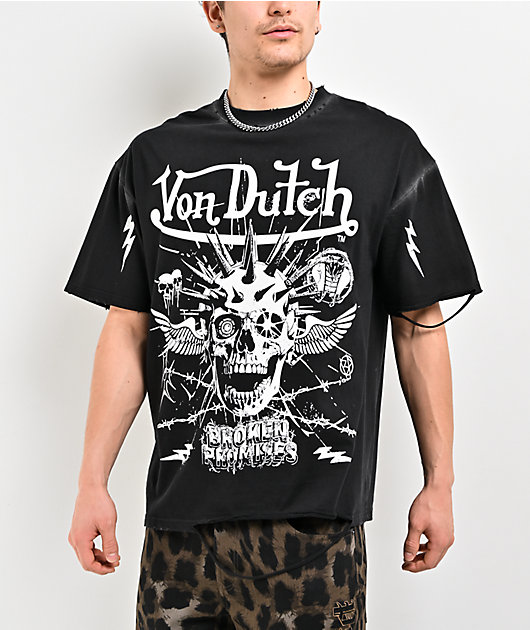 Von Dutch x Broken Promises Disorderly Black Wash T-Shirt | Zumiez