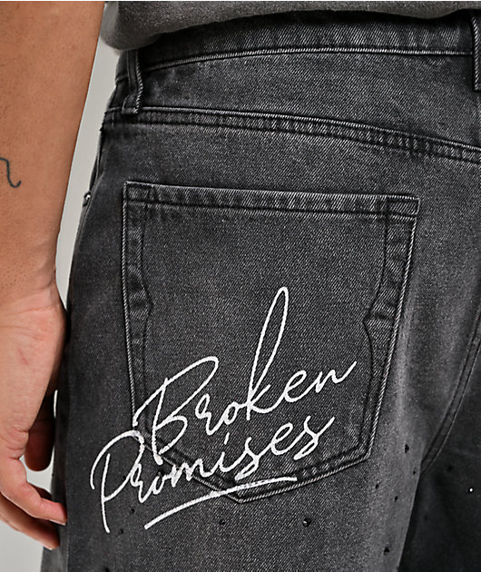 Von Dutch x Broken Promises Night Sky Rhinestone Black Wash Straight Leg Jeans