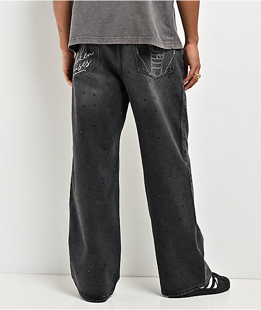 Von Dutch x Broken Promises Night Sky Rhinestone Black Wash Straight Leg Jeans