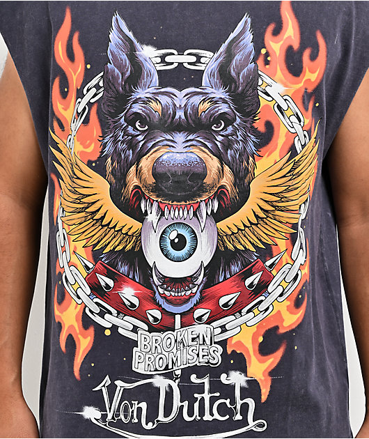 Von Dutch x Broken Promises Unleashed Grey Wash Muscle Tank Top