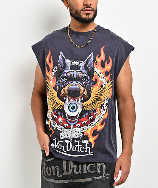 Von Dutch x Broken Promises Unleashed Grey Wash Muscle Tank Top