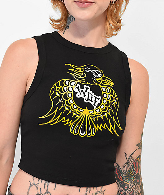 WHADAFUNK Eagle Black Crop Tank Top