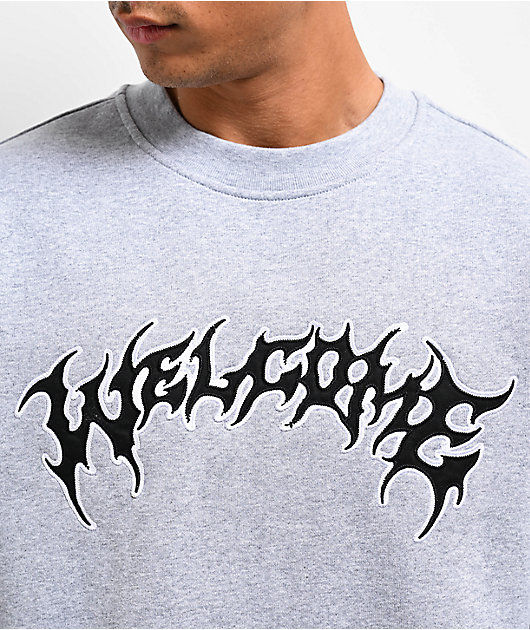 Welcome Barb Applique Heather Grey Crewneck Sweatshirt | Zumiez