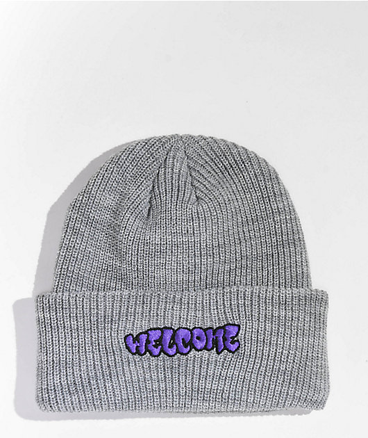 Welcome Bubble Grey & Purple Beanie