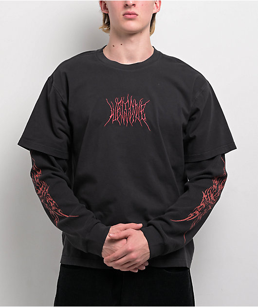 Welcome Castle Layered Knit Black 2fer Long Sleeve T-Shirt | Zumiez