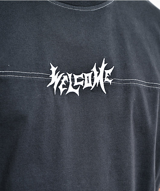 Welcome Contrast Black T-Shirt